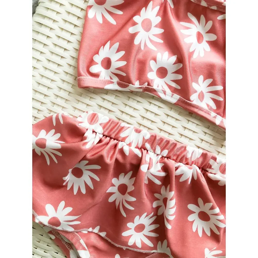 New Rose Gold Floral 2pc Skirted peplum Bloomers + Frill Top Playsuit Set 3T/4T